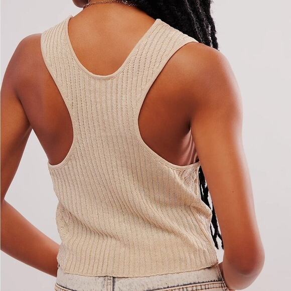 FREE PEOPLE Seascape Tank Vest NWT in Conch Combo Metallic Gold Cream Sz. Small - Picture 3 of 14